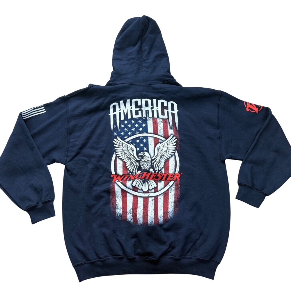 Winchester Navy‎ America Eagle Graphic Hoodie Mens L Patriotic Americana NWOT